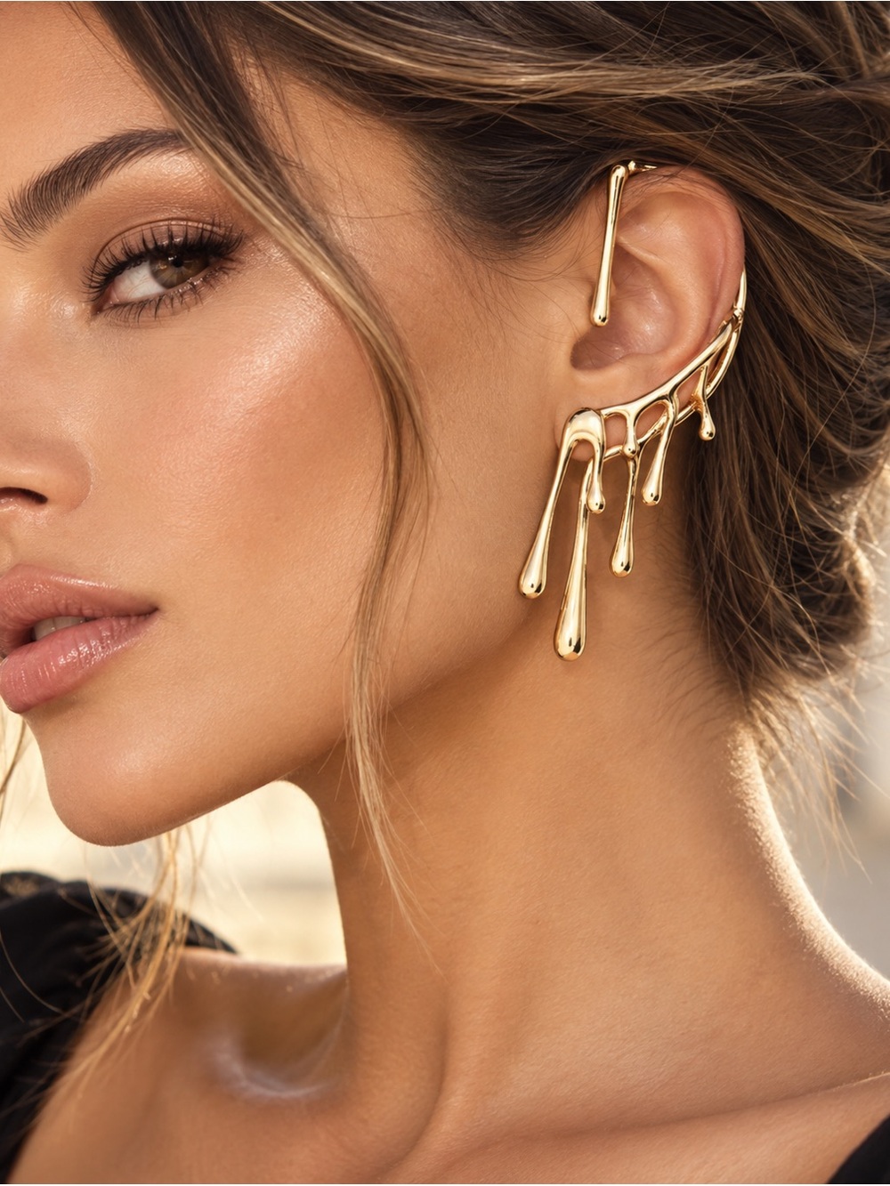 18K Gold-Plated Dripping Melt Ear Cuff Statement Earring Punk Avant Garde